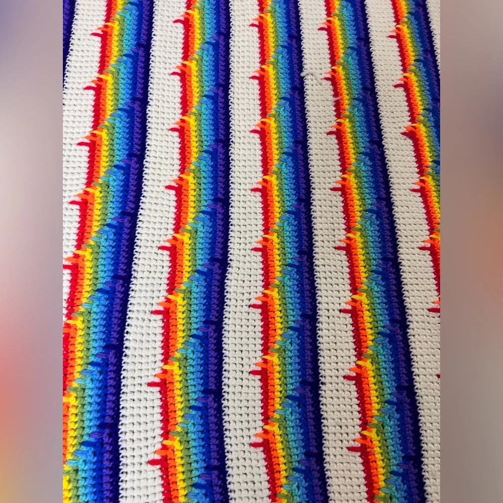 Handmade Crochet Afghan Blanket Rainbow Striped Pattern 84